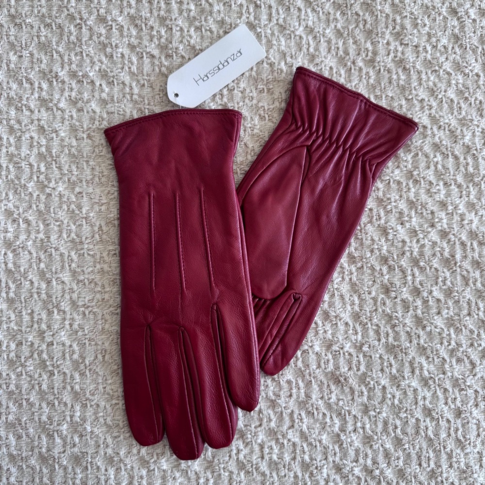 Harssidanzar Red Leather Gloves Thermolite Lined Driving Winter Women's Medium